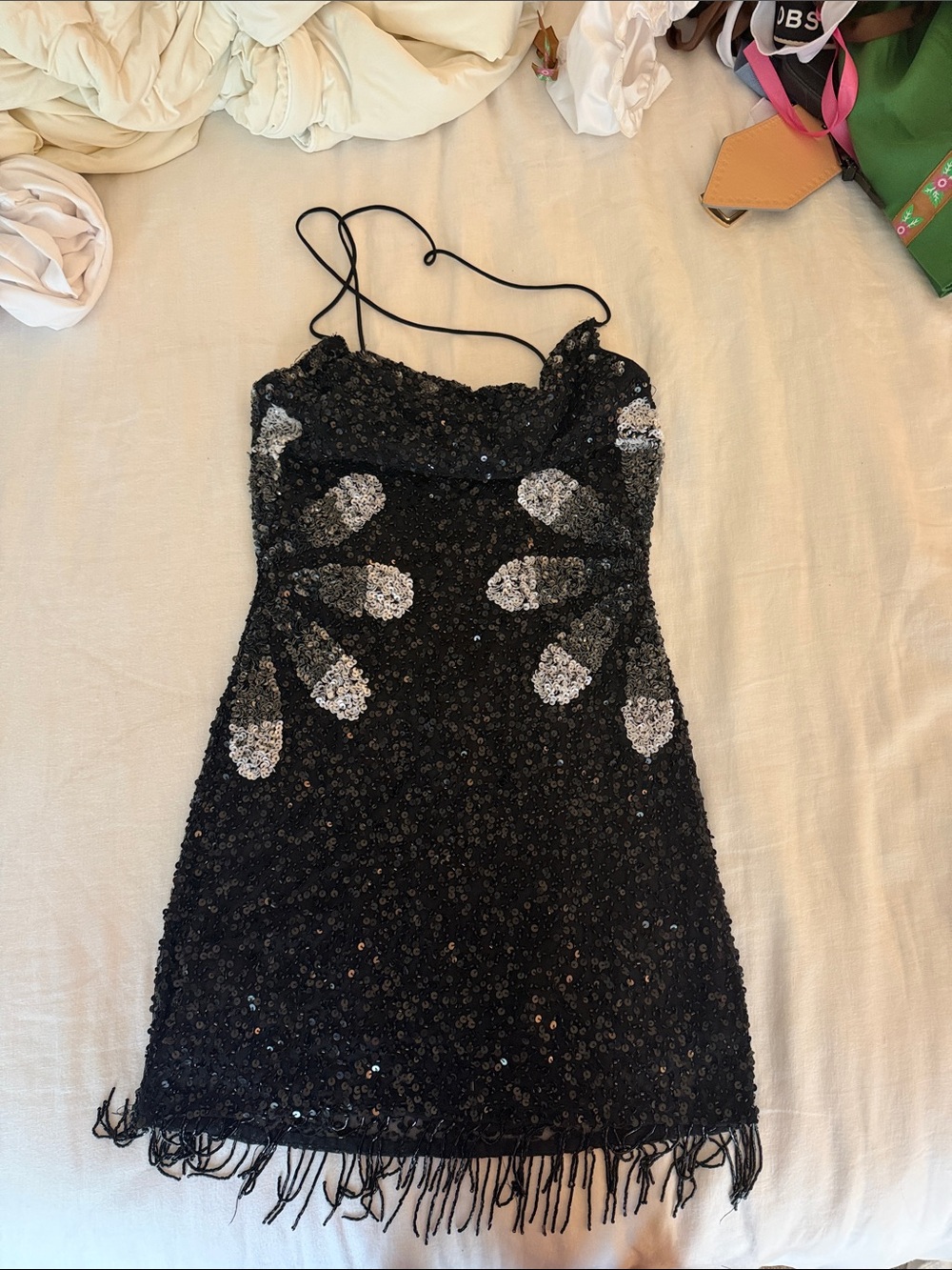 Tularosa Black Sequin Mini Dress with Silver Floral Accents - Picture 4 of 5